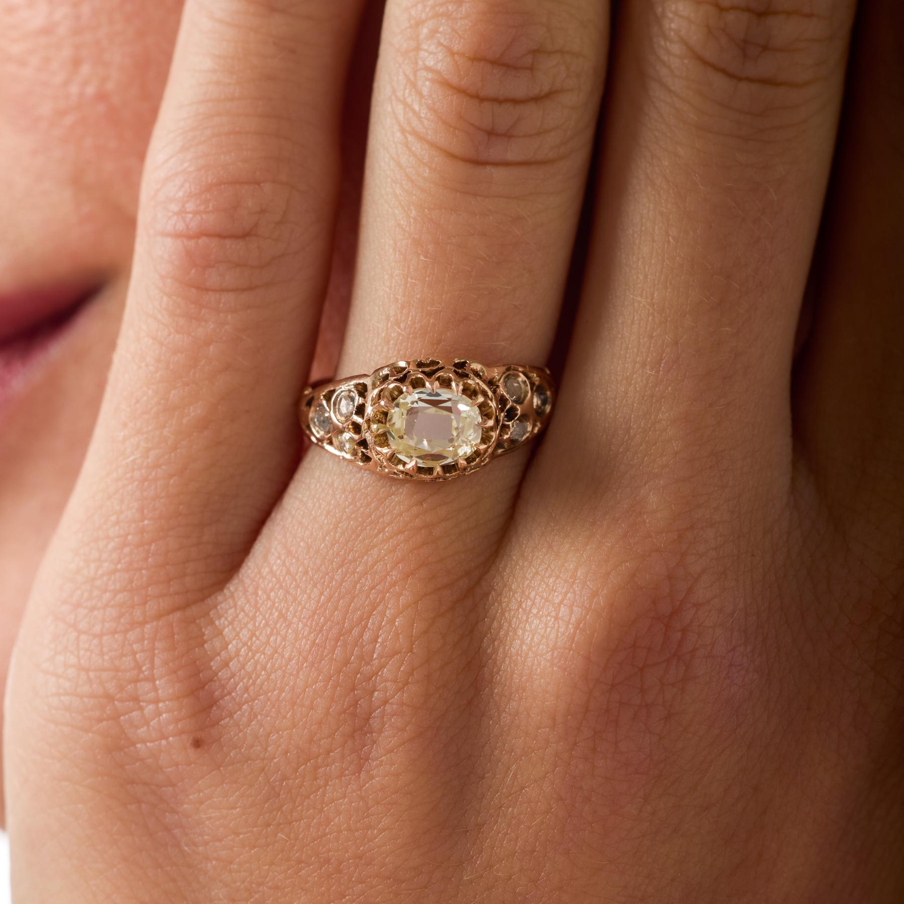 Victorian GIA 1.00 carat oval cut diamond 14k rose gold ring