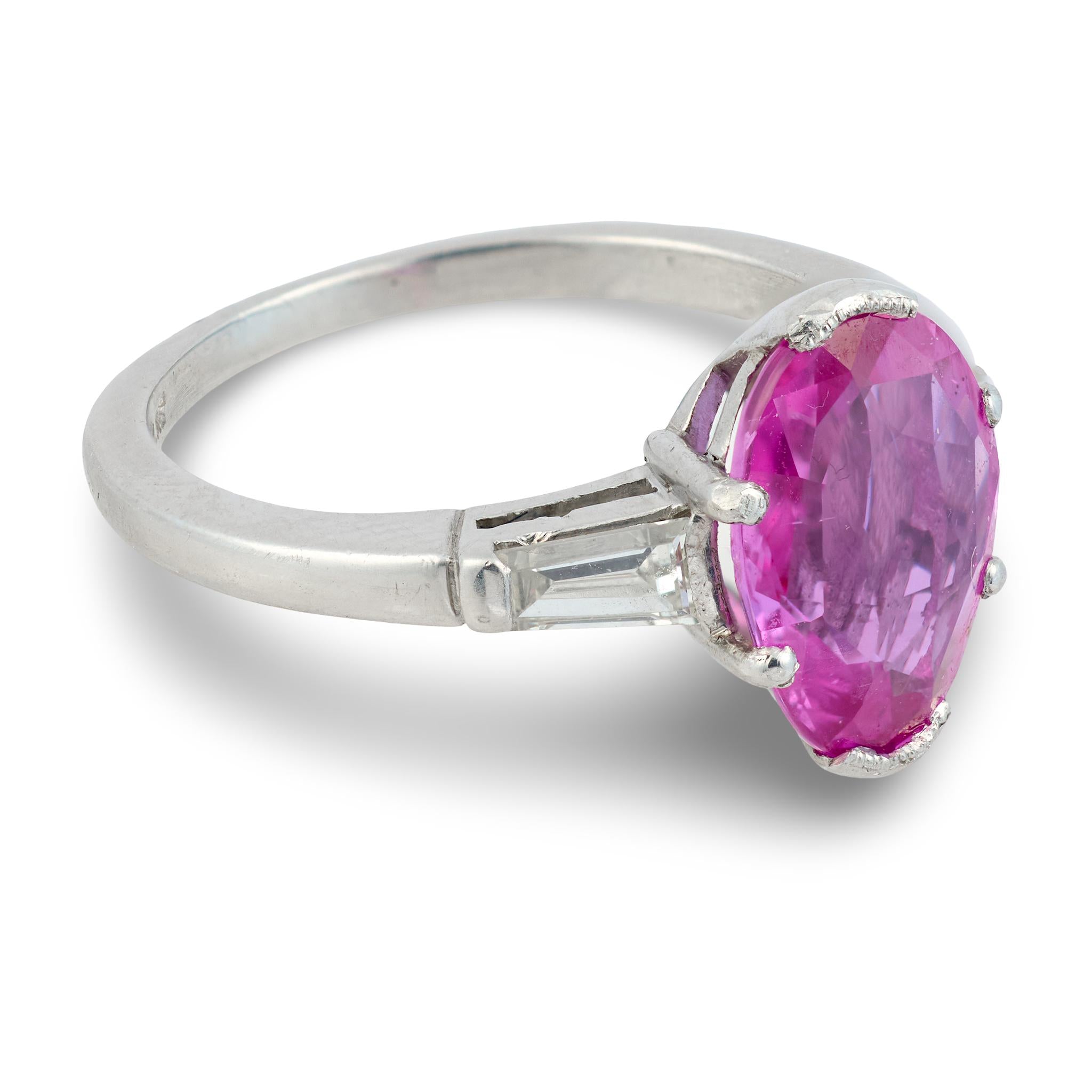 Mid Century GIA 2.53 carat no heat sapphire diamond platinum ring