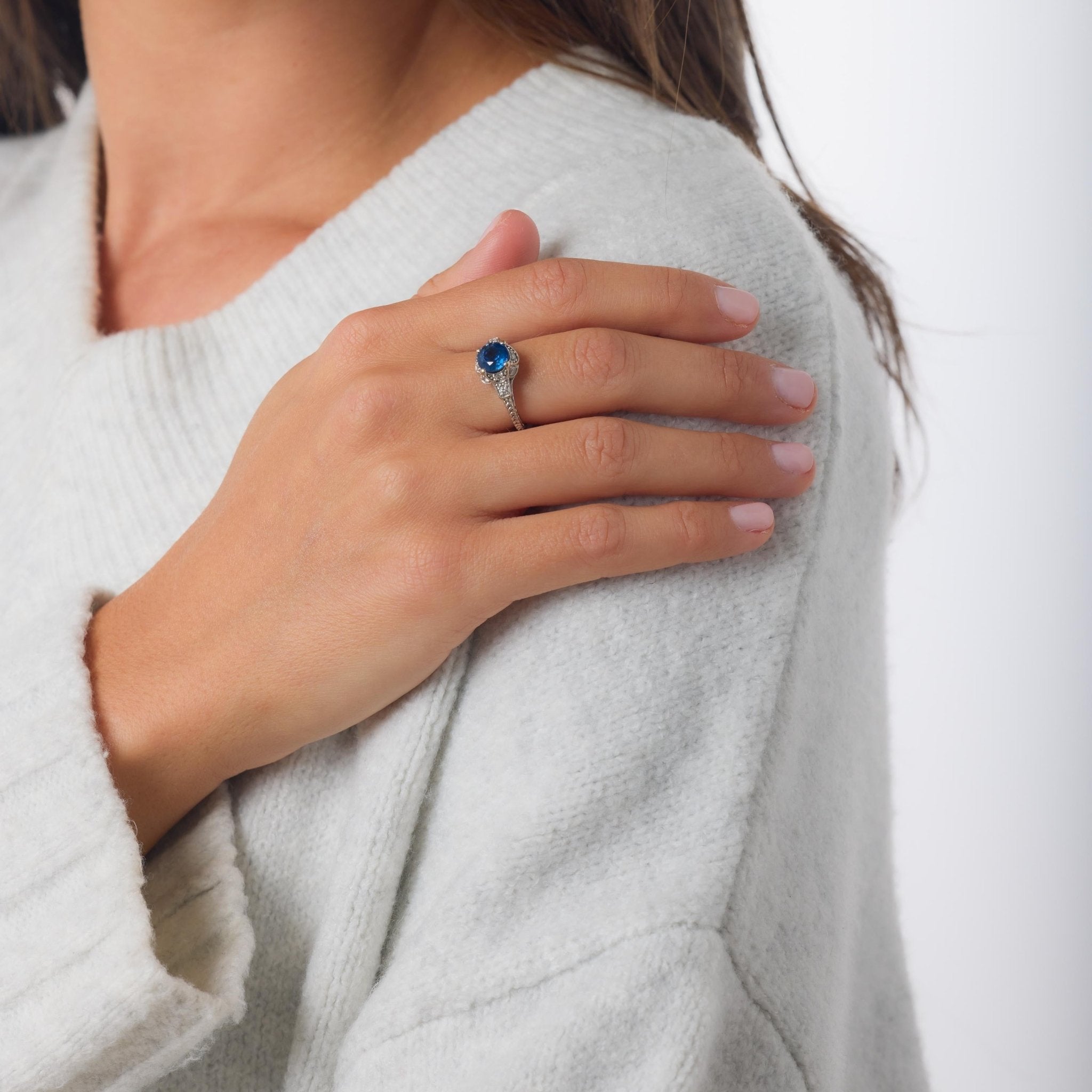 Mid Century GIA 1.70 carat sapphire diamond 18k white gold ring