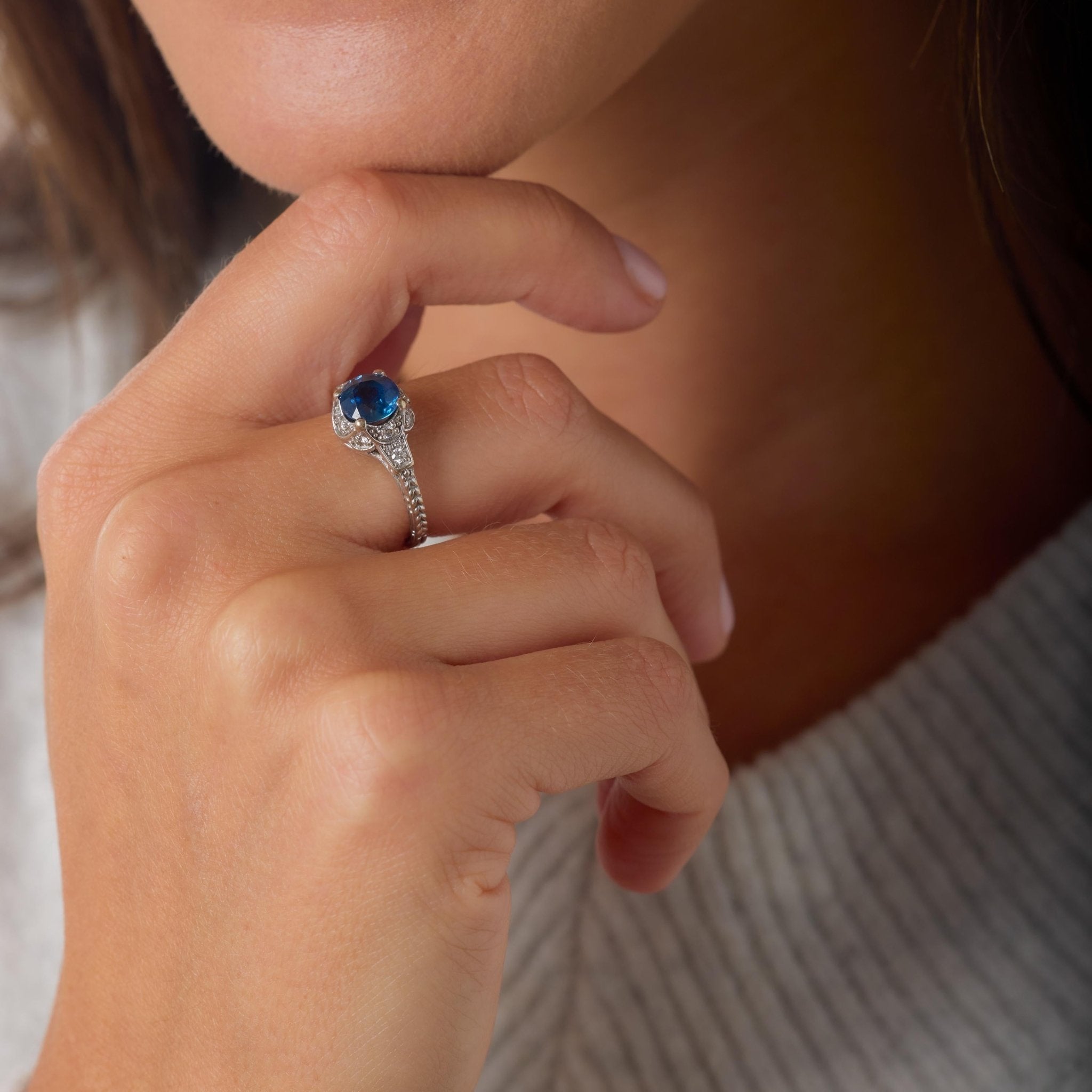 Mid Century GIA 1.70 carat sapphire diamond 18k white gold ring