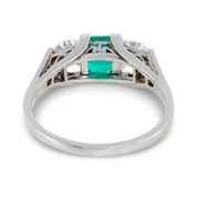 Art Deco emerald diamond platinum ring