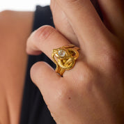 Victorian old European cut diamond 18k yellow gold snake ring