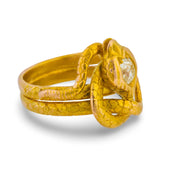 Victorian old European cut diamond 18k yellow gold snake ring