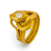 Victorian old European cut diamond 18k yellow gold snake ring