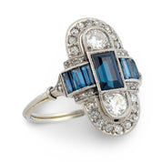 Art Deco sapphire diamond 18k yellow gold ring