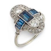 Art Deco sapphire diamond 18k yellow gold ring