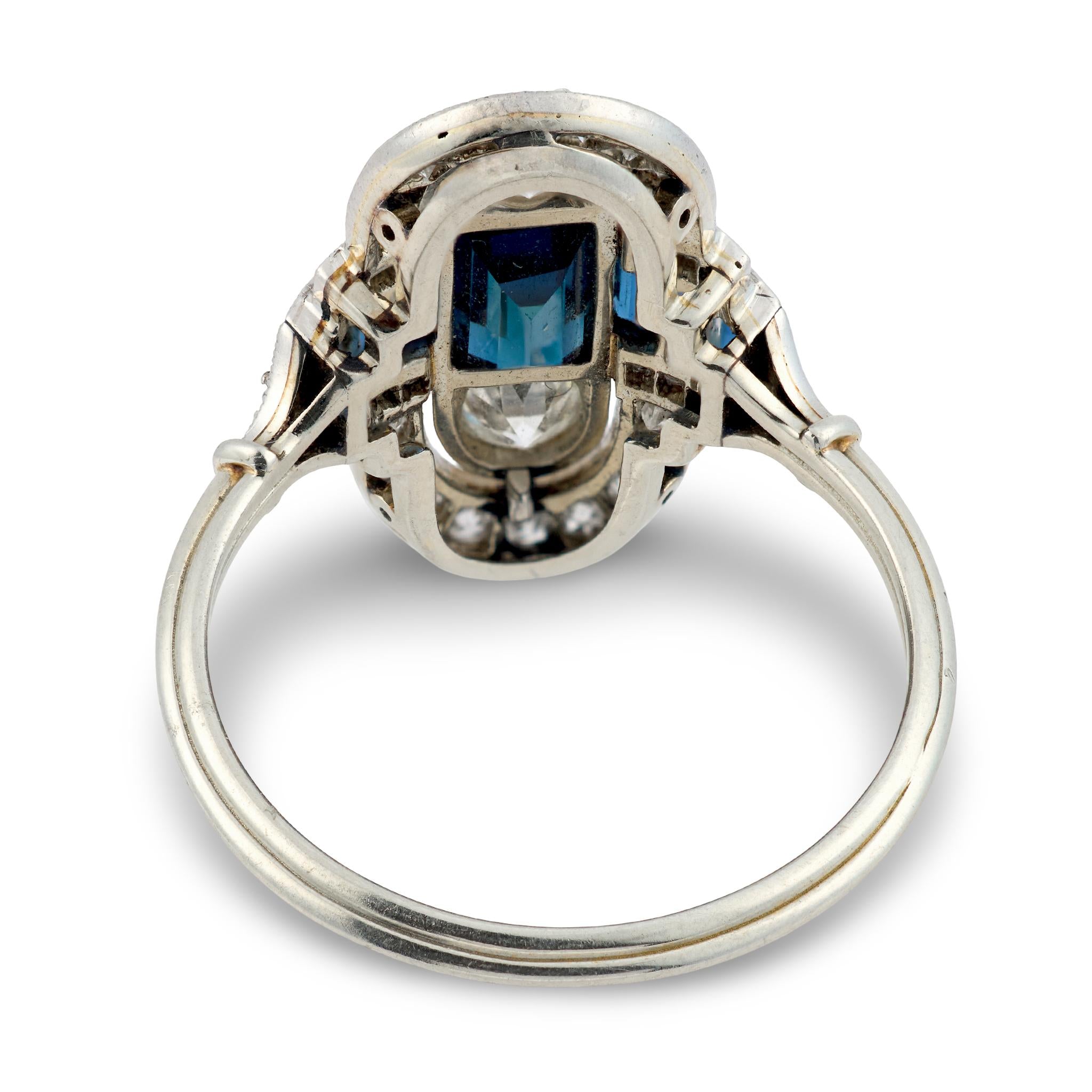 Art Deco sapphire diamond 18k yellow gold ring
