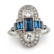 Art Deco sapphire diamond 18k yellow gold ring