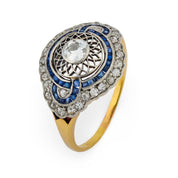 Edwardian diamond sapphire 18k yellow gold ring