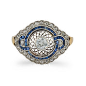 Edwardian diamond sapphire 18k yellow gold ring