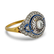 Edwardian diamond sapphire 18k yellow gold ring