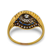 Edwardian diamond sapphire 18k yellow gold ring