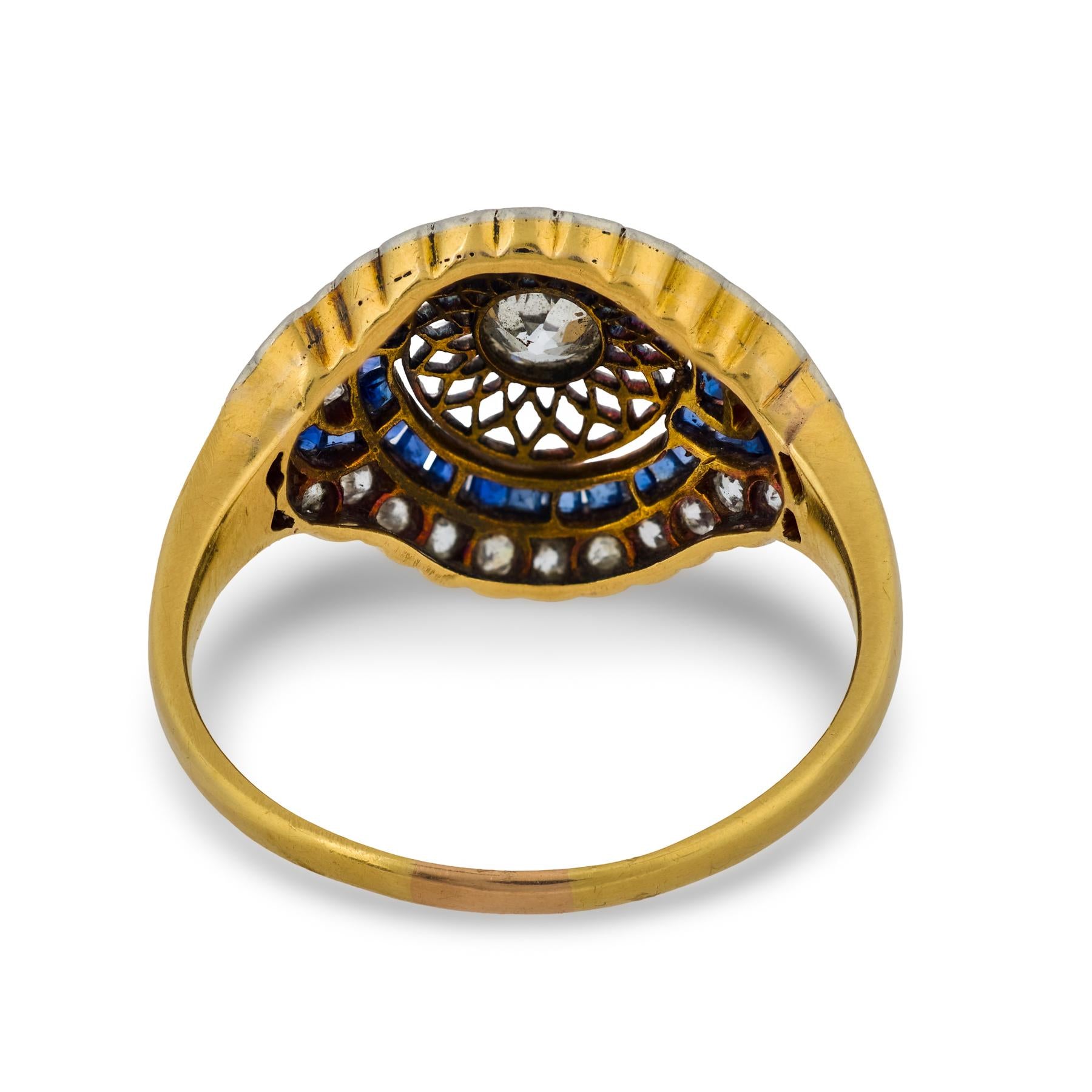 Edwardian diamond sapphire 18k yellow gold ring
