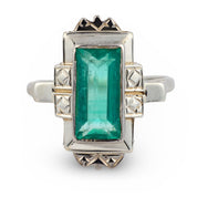 Art Deco GIA 2.10 carat Colombian emerald 18k white gold ring