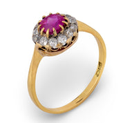 Victorian GIA Burma no heat ruby diamond 18k yellow gold cluster ring