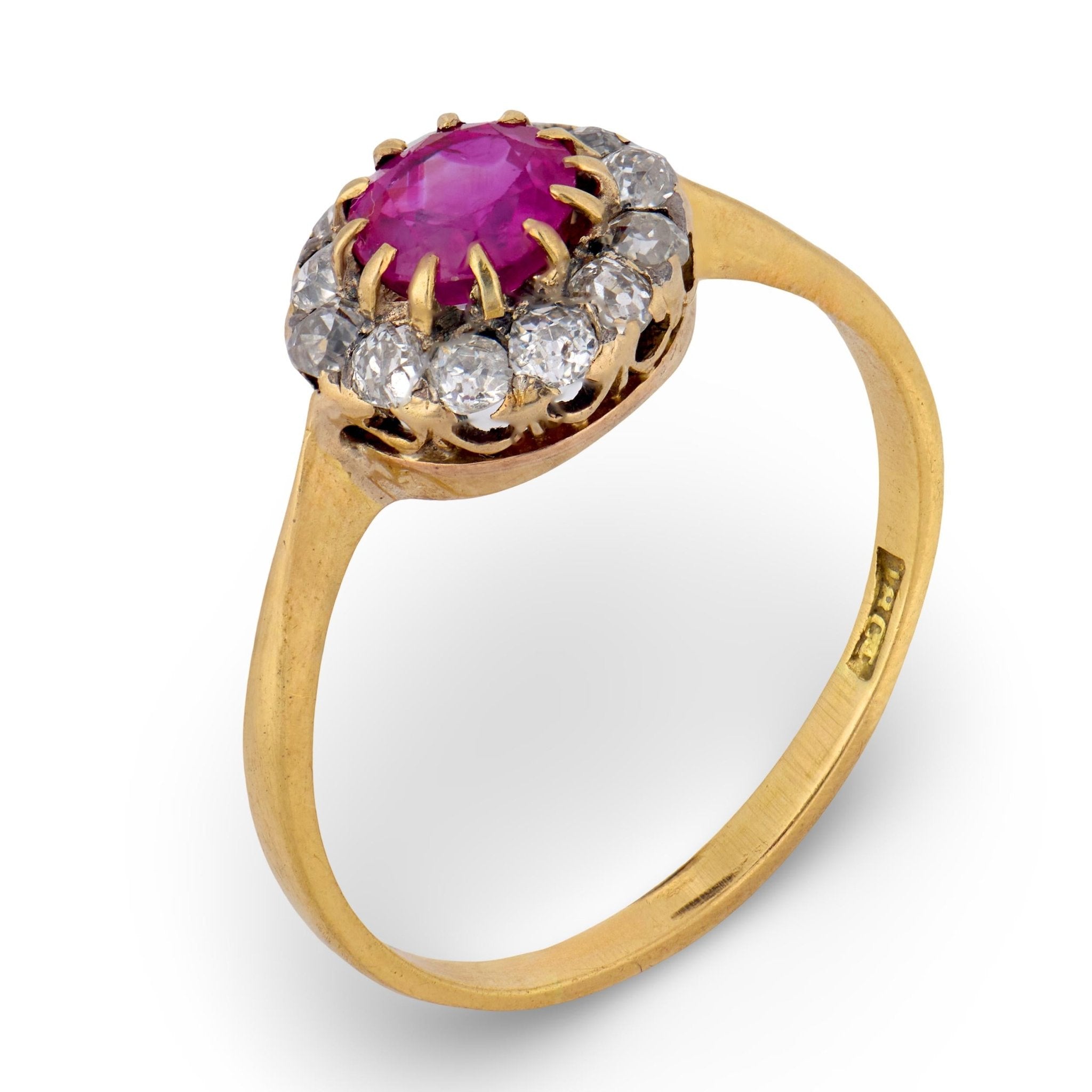 Victorian GIA Burma no heat ruby diamond 18k yellow gold cluster ring