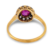 Victorian GIA Burma no heat ruby diamond 18k yellow gold cluster ring