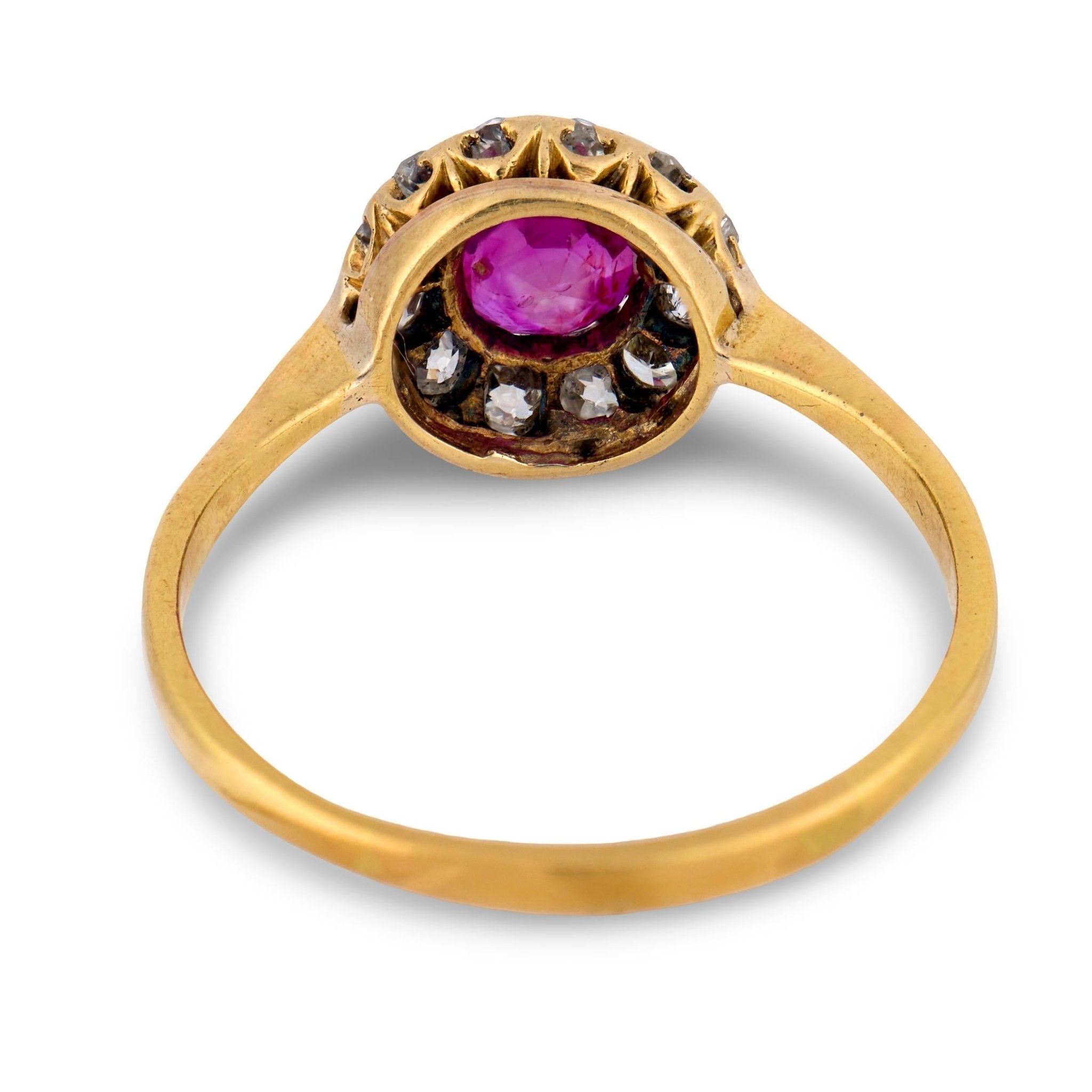 Victorian GIA Burma no heat ruby diamond 18k yellow gold cluster ring