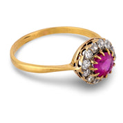 Victorian GIA Burma no heat ruby diamond 18k yellow gold cluster ring