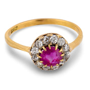 Victorian GIA Burma no heat ruby diamond 18k yellow gold cluster ring