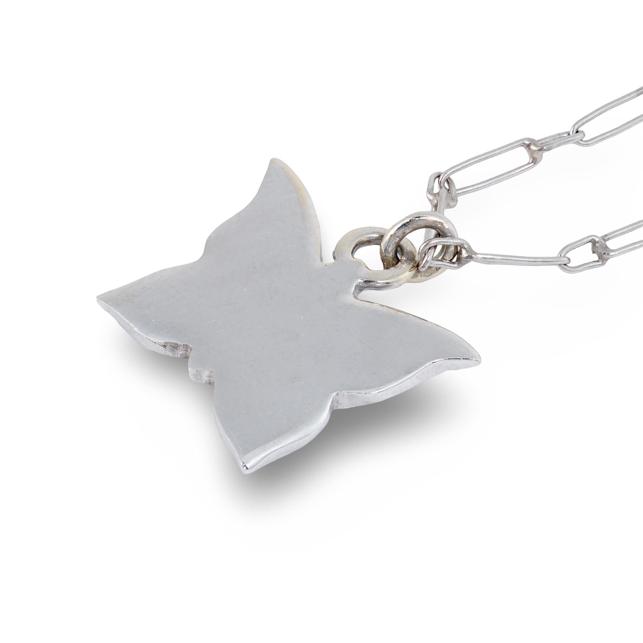 Vintage diamond platinum butterfly charm paperclip necklace