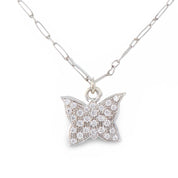 Vintage diamond platinum butterfly charm paperclip necklace