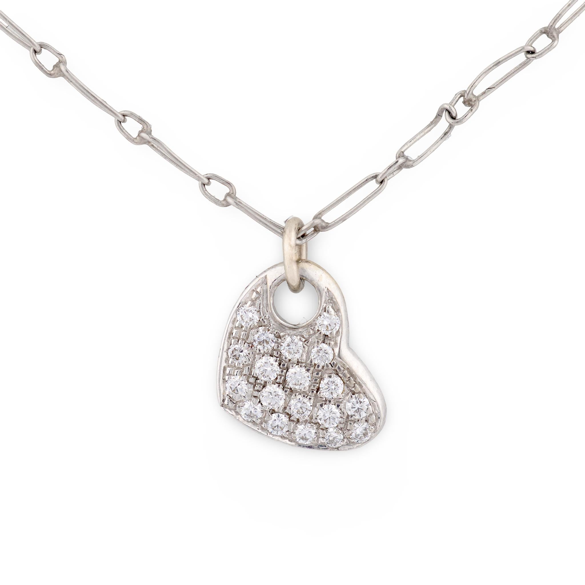 Contemporary diamond 18k white gold heart necklace