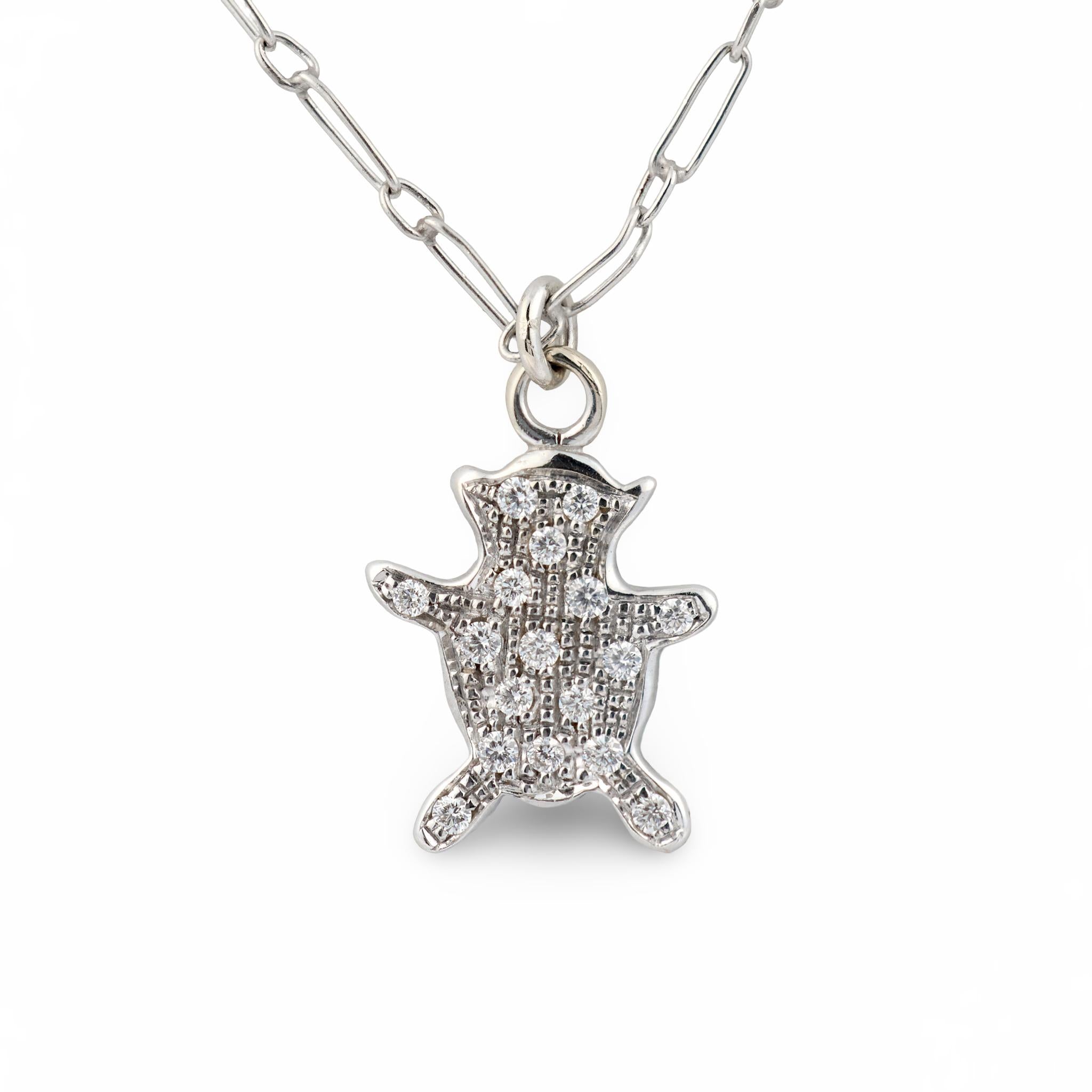 Vintage diamond platinum bear charm paperclip necklace