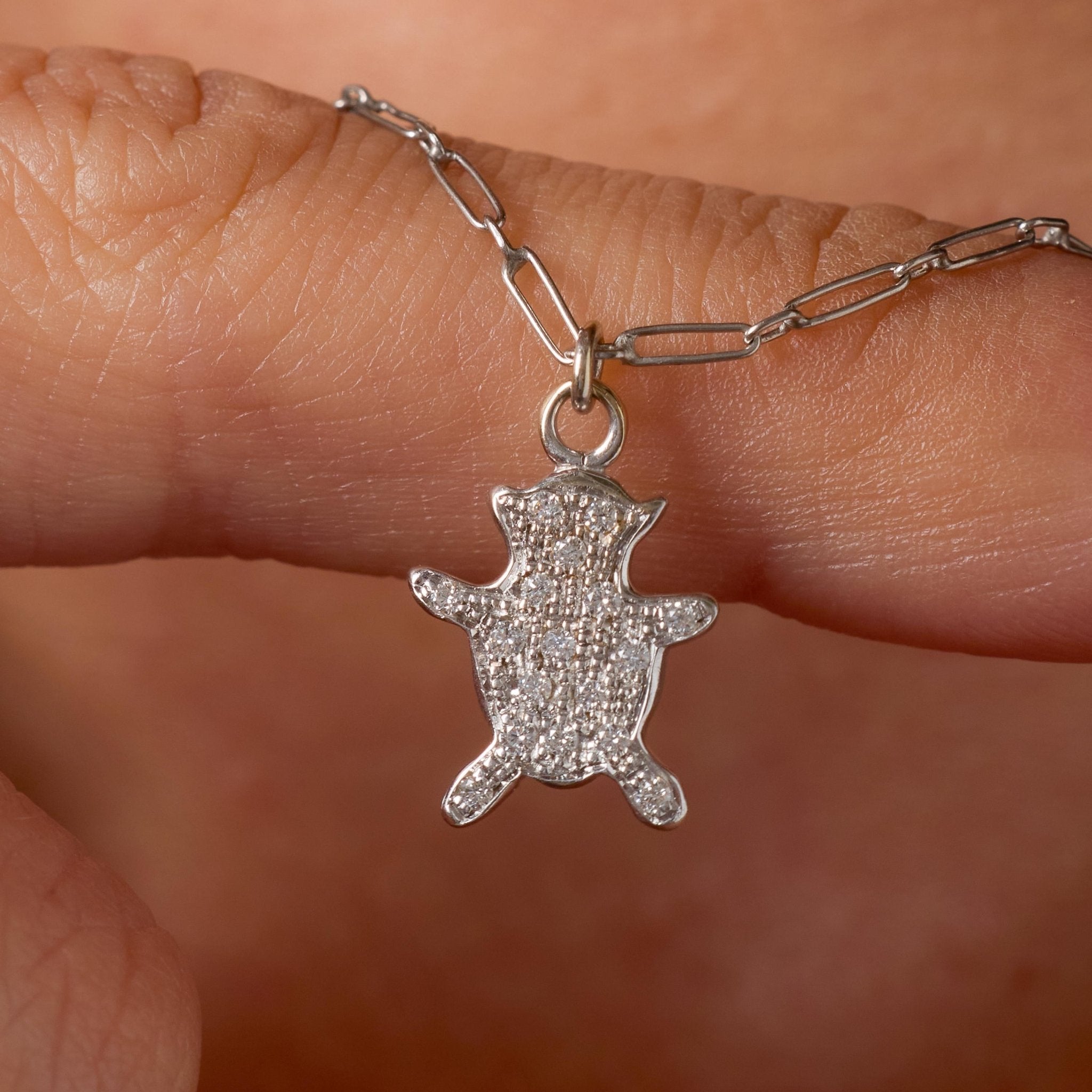 Vintage diamond platinum bear charm paperclip necklace