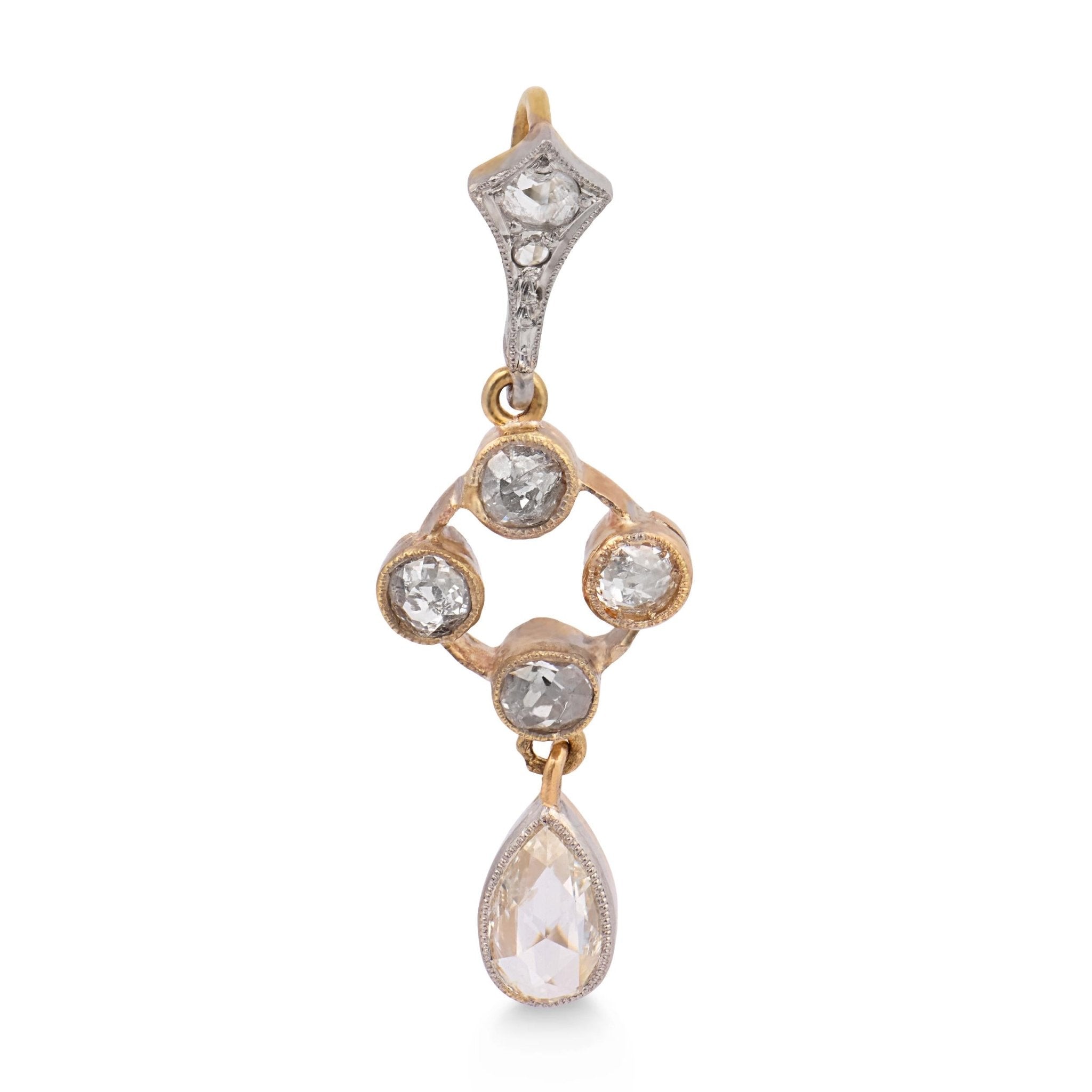 Victorian rose cut diamond drop 14k yellow gold pendant