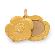 Art Nouveau diamond 18k yellow gold locket pendant