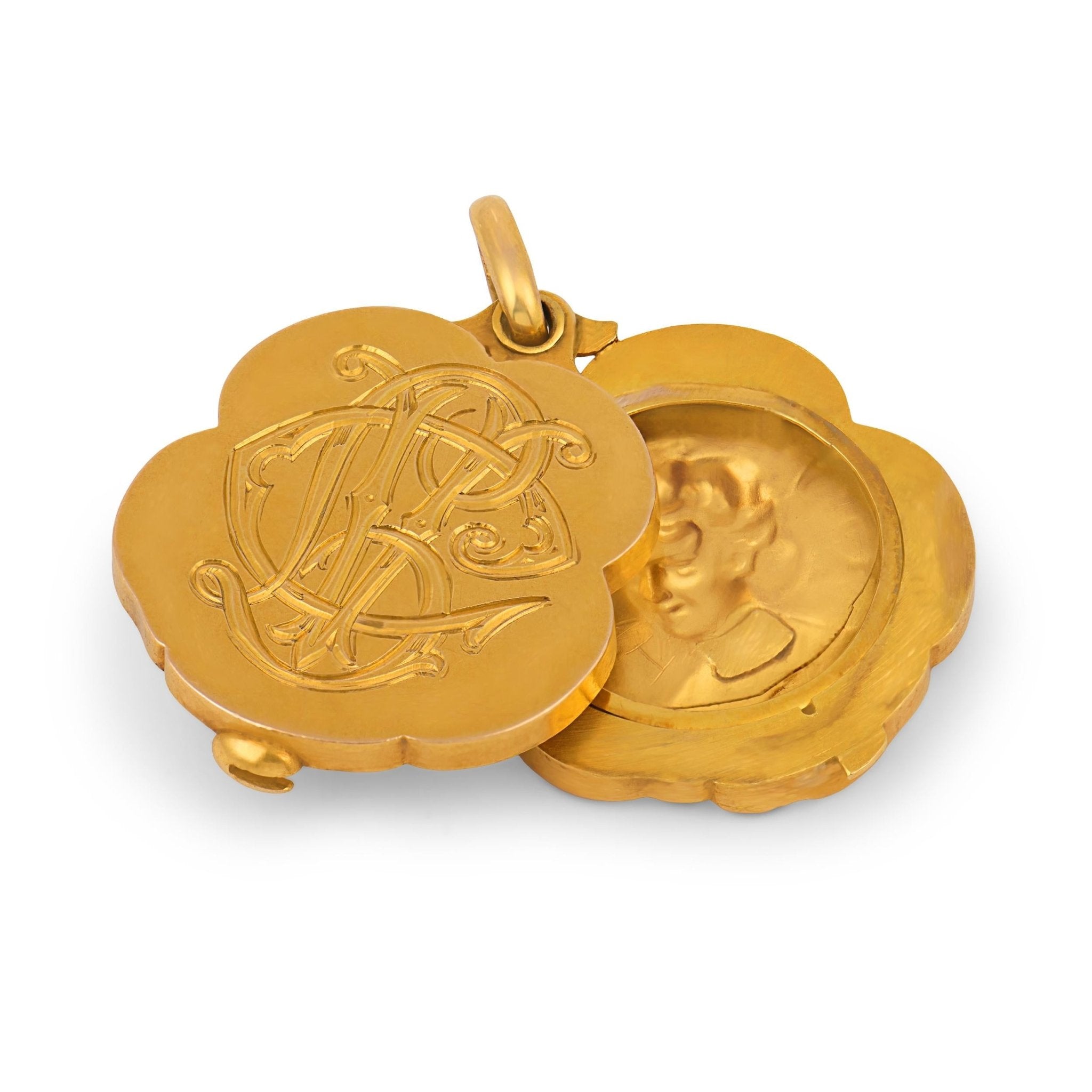 Art Nouveau diamond 18k yellow gold locket pendant