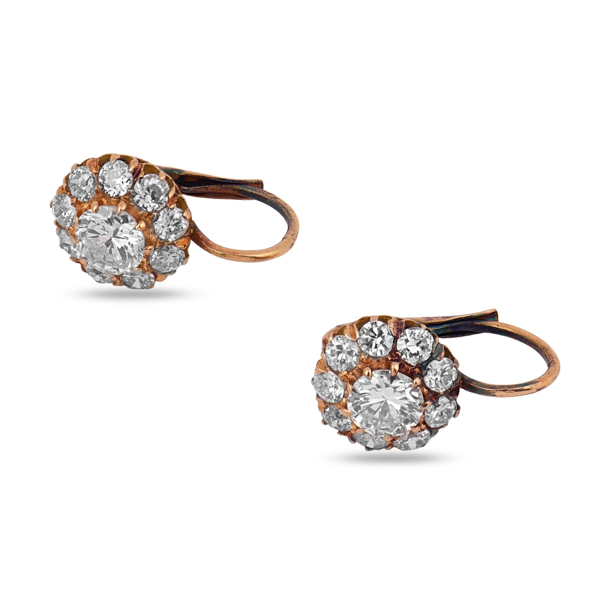 Victorian inspired diamond cluster 18k yellow gold earrings