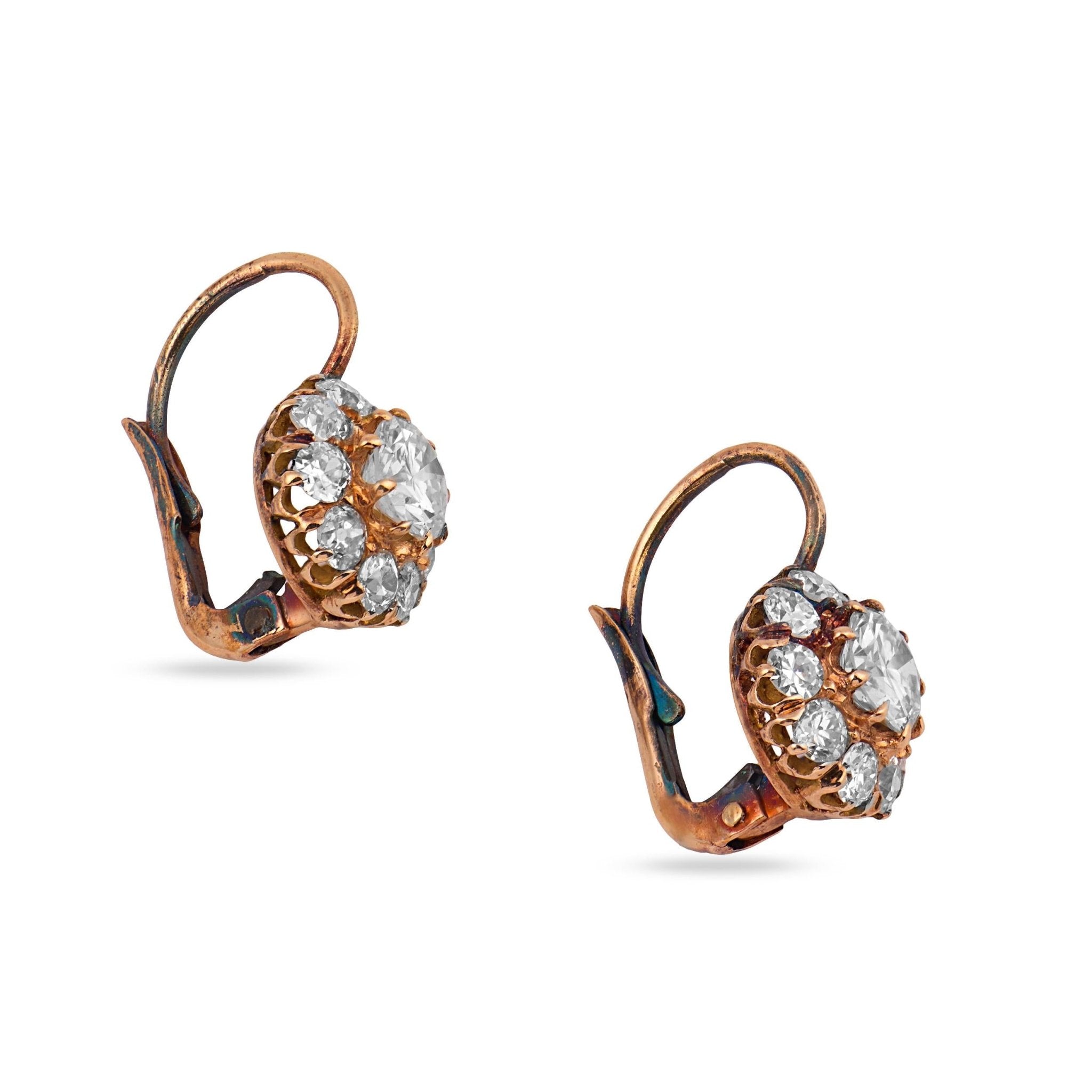 Victorian inspired diamond cluster 18k yellow gold earrings