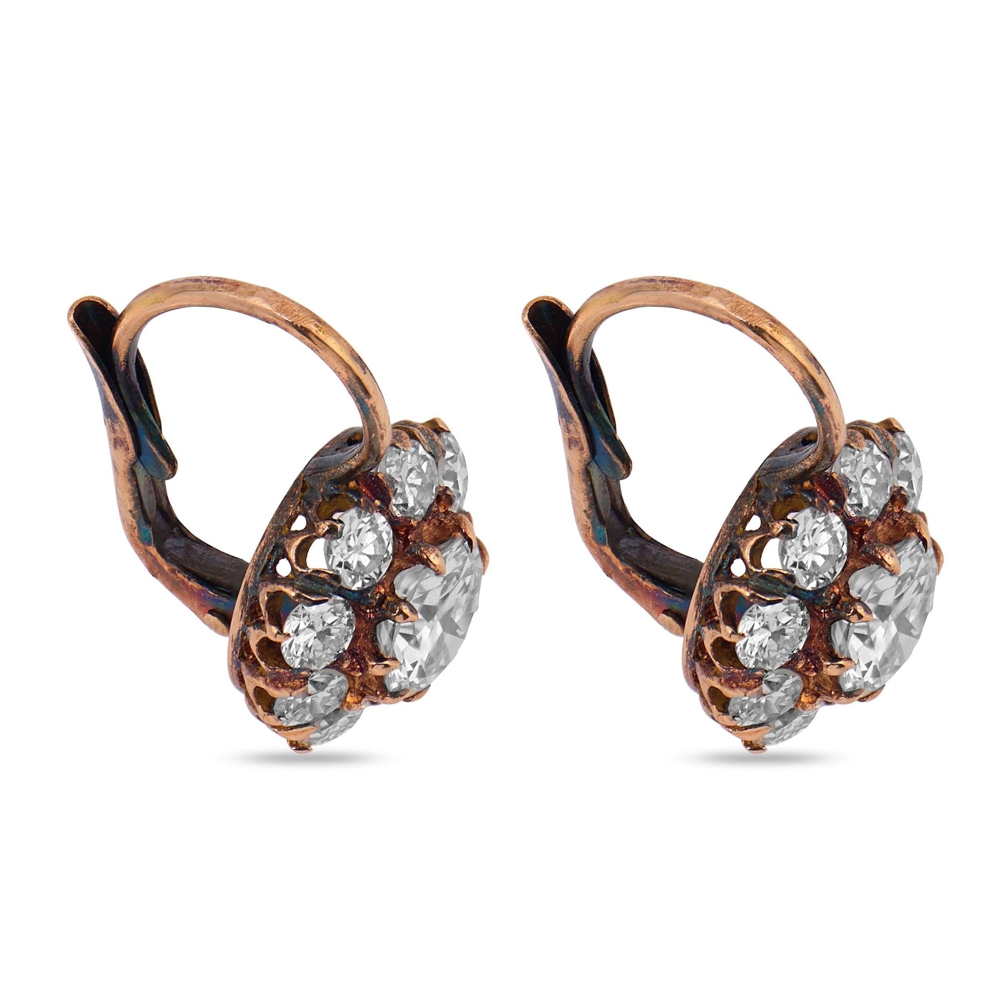 Victorian inspired diamond cluster 18k yellow gold earrings