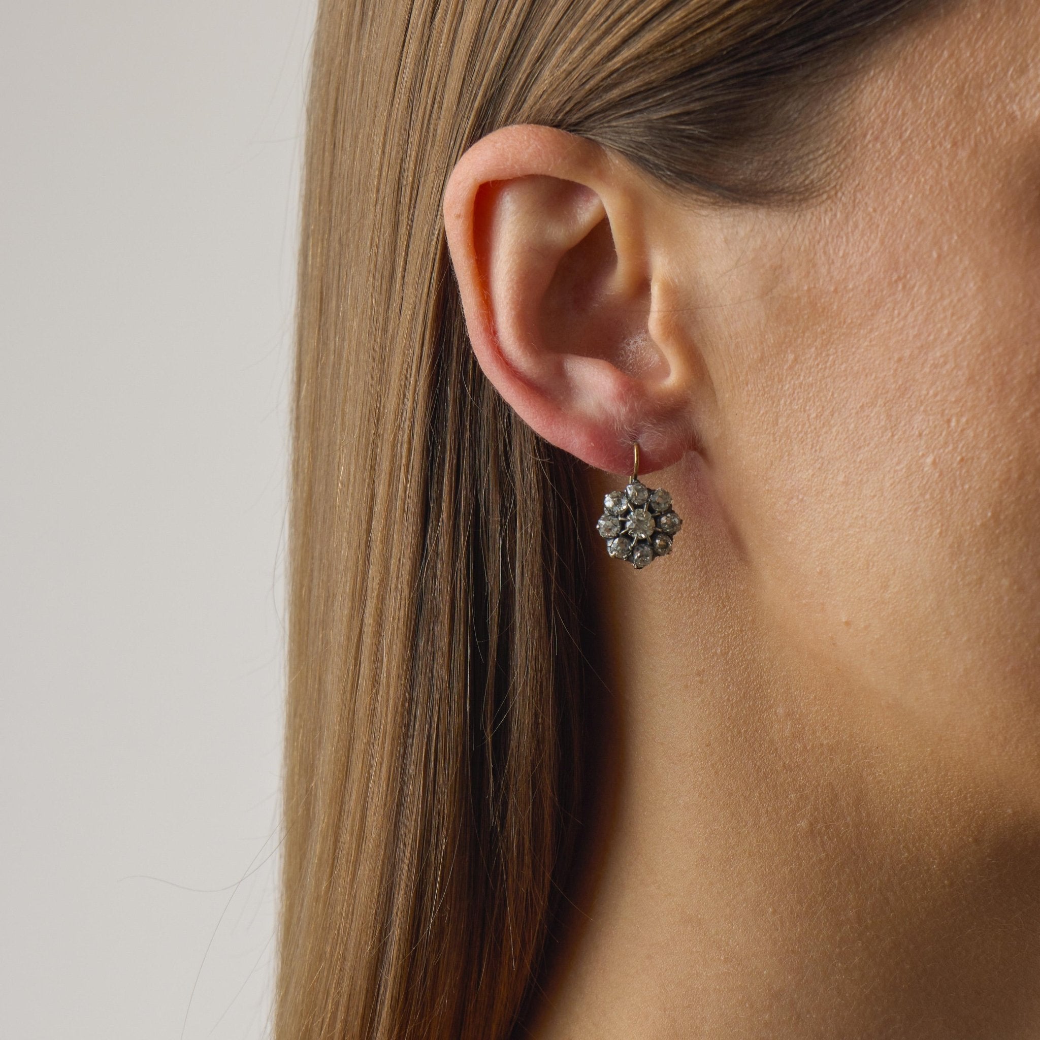 Victorian style 4.89 carat old mine diamond 18k gold silver cluster earrings