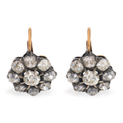 Victorian style 4.89 carat old mine diamond 18k gold silver cluster earrings