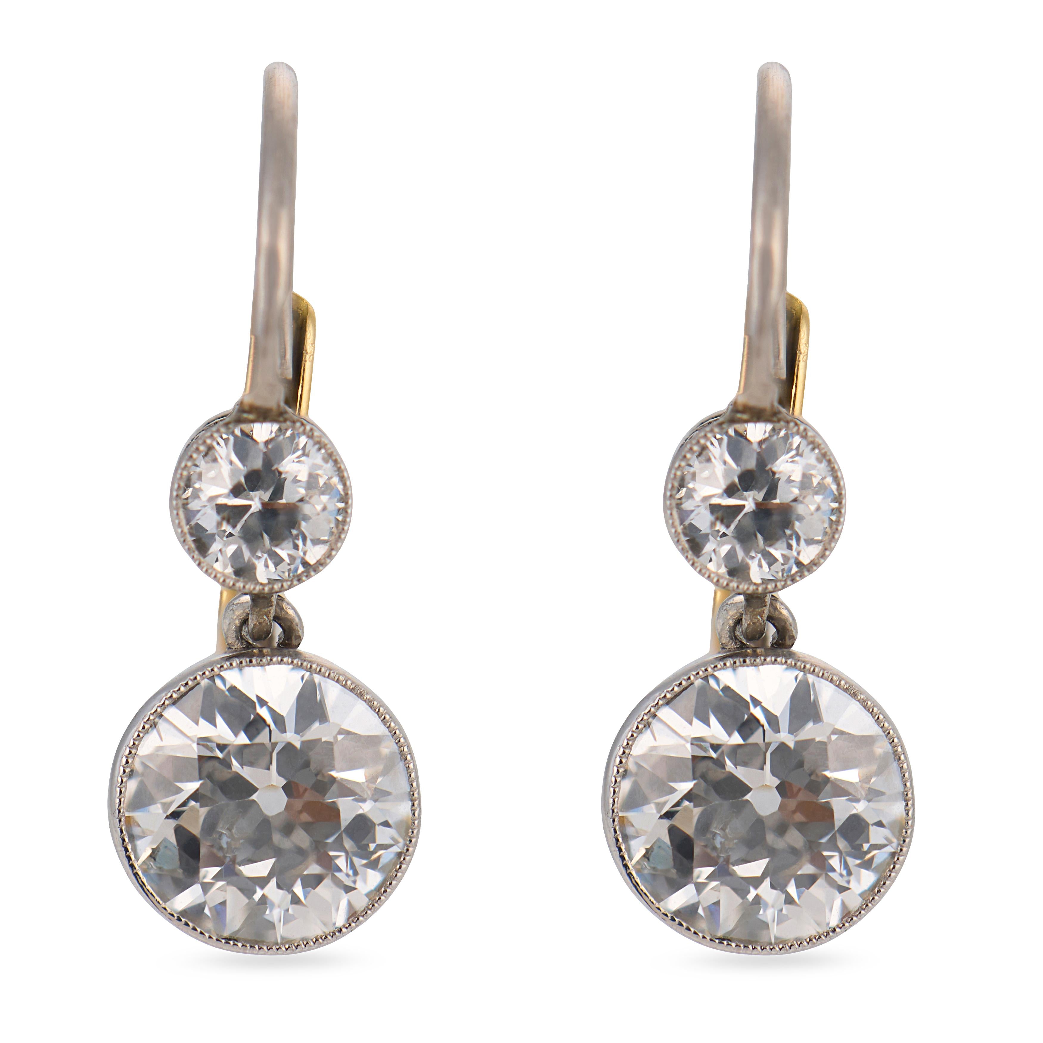 Edwardian style 2.42 carat diamond platinum drop earrings