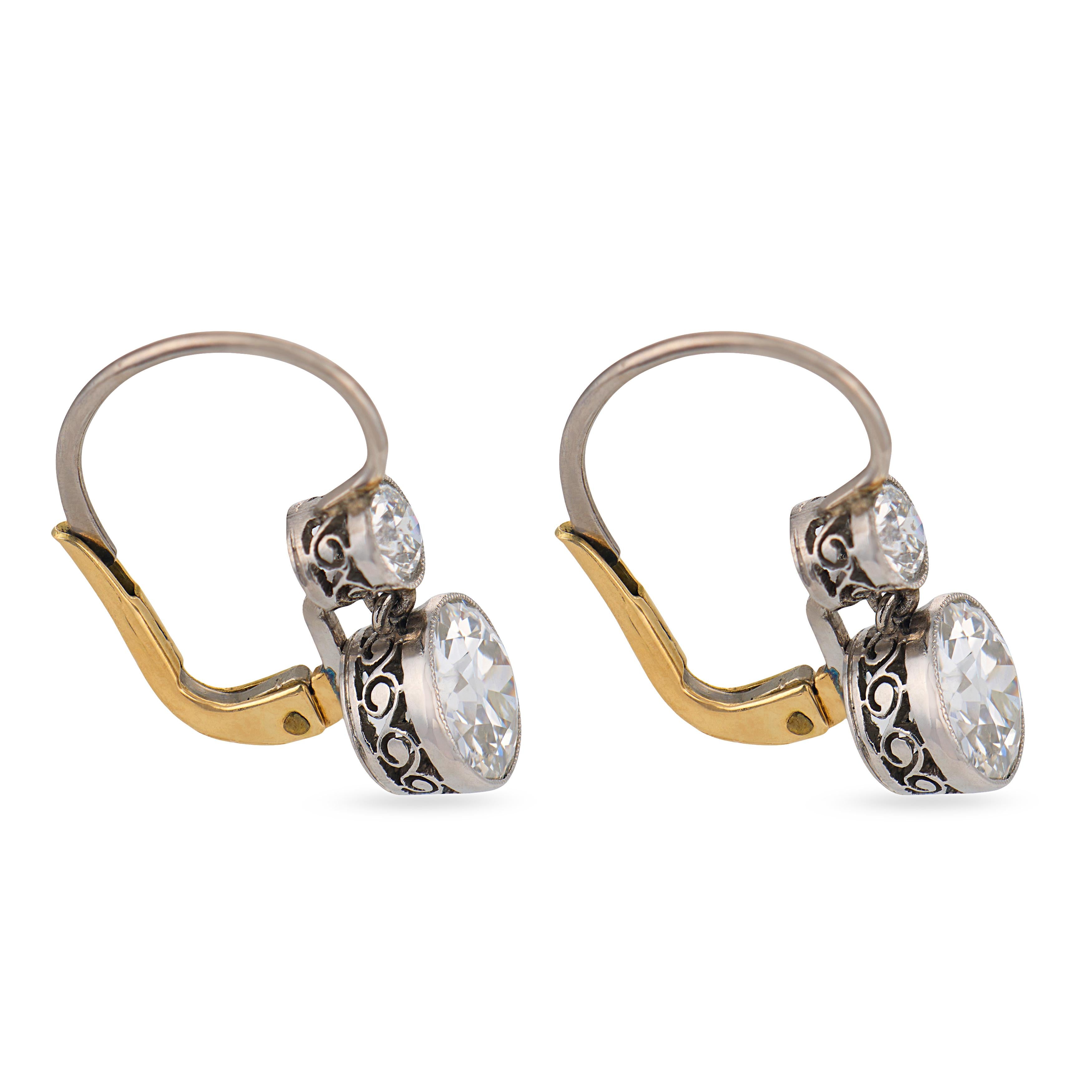 Edwardian style 2.42 carat diamond platinum drop earrings