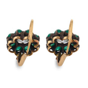 Victorian 1.40 carat diamond cabochon emerald gold and silver cluster earrings