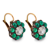 Victorian 1.40 carat diamond cabochon emerald gold and silver cluster earrings
