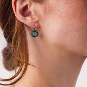 Victorian 1.40 carat diamond cabochon emerald gold and silver cluster earrings