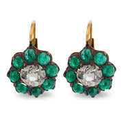 Victorian 1.40 carat diamond cabochon emerald gold and silver cluster earrings