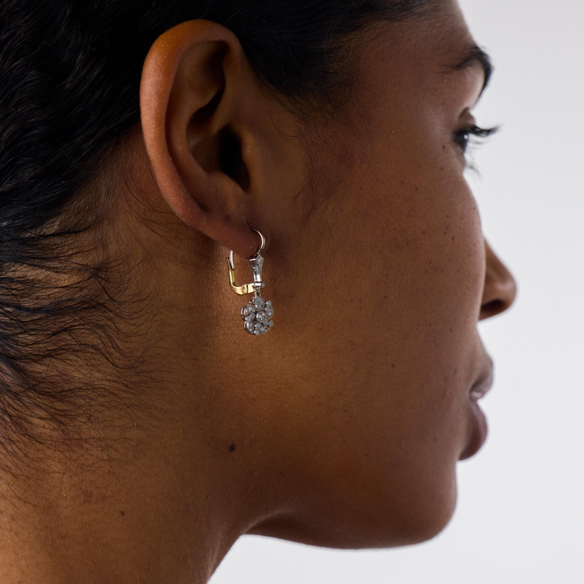 Edwardian style diamond platinum drop earrings