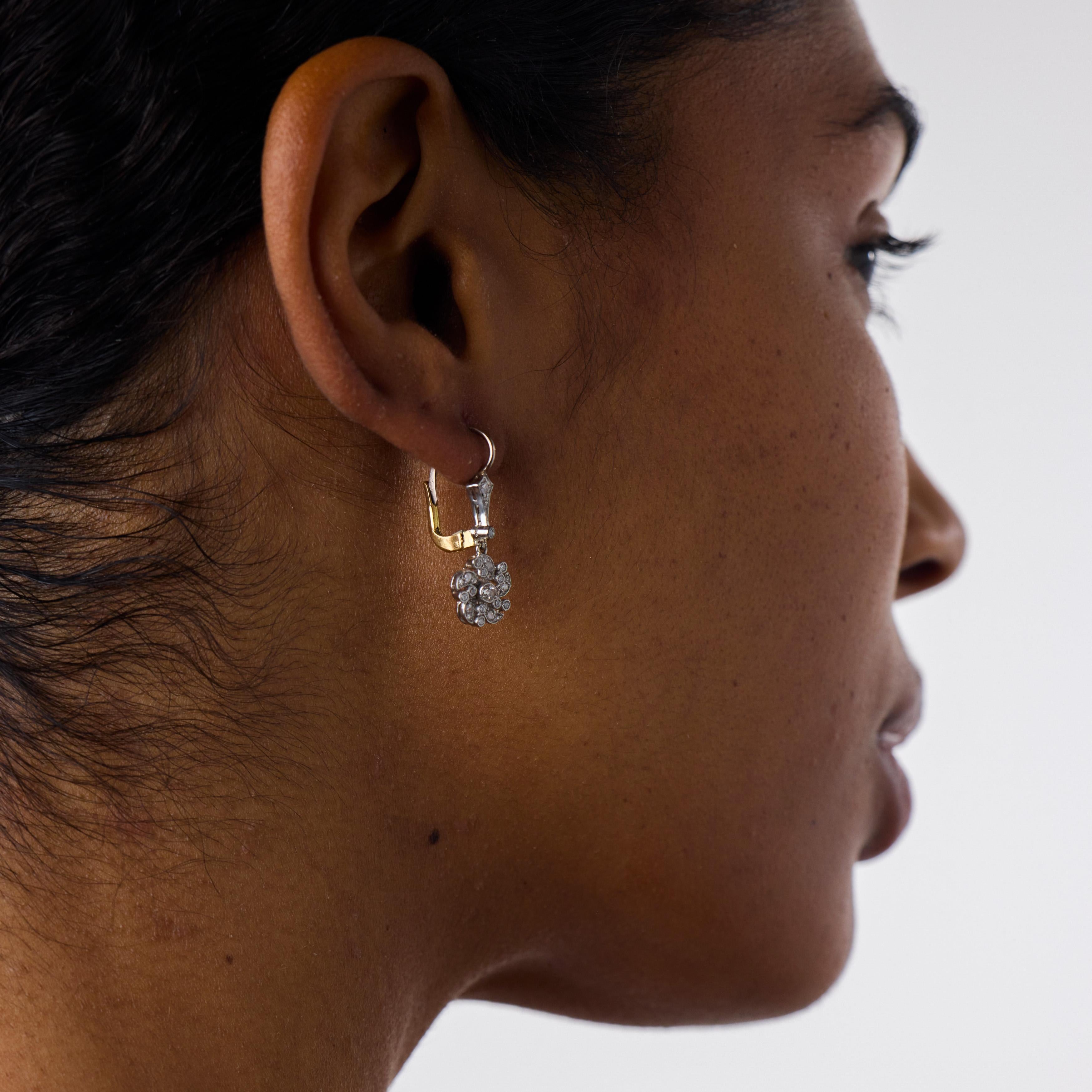 Edwardian style diamond platinum drop earrings