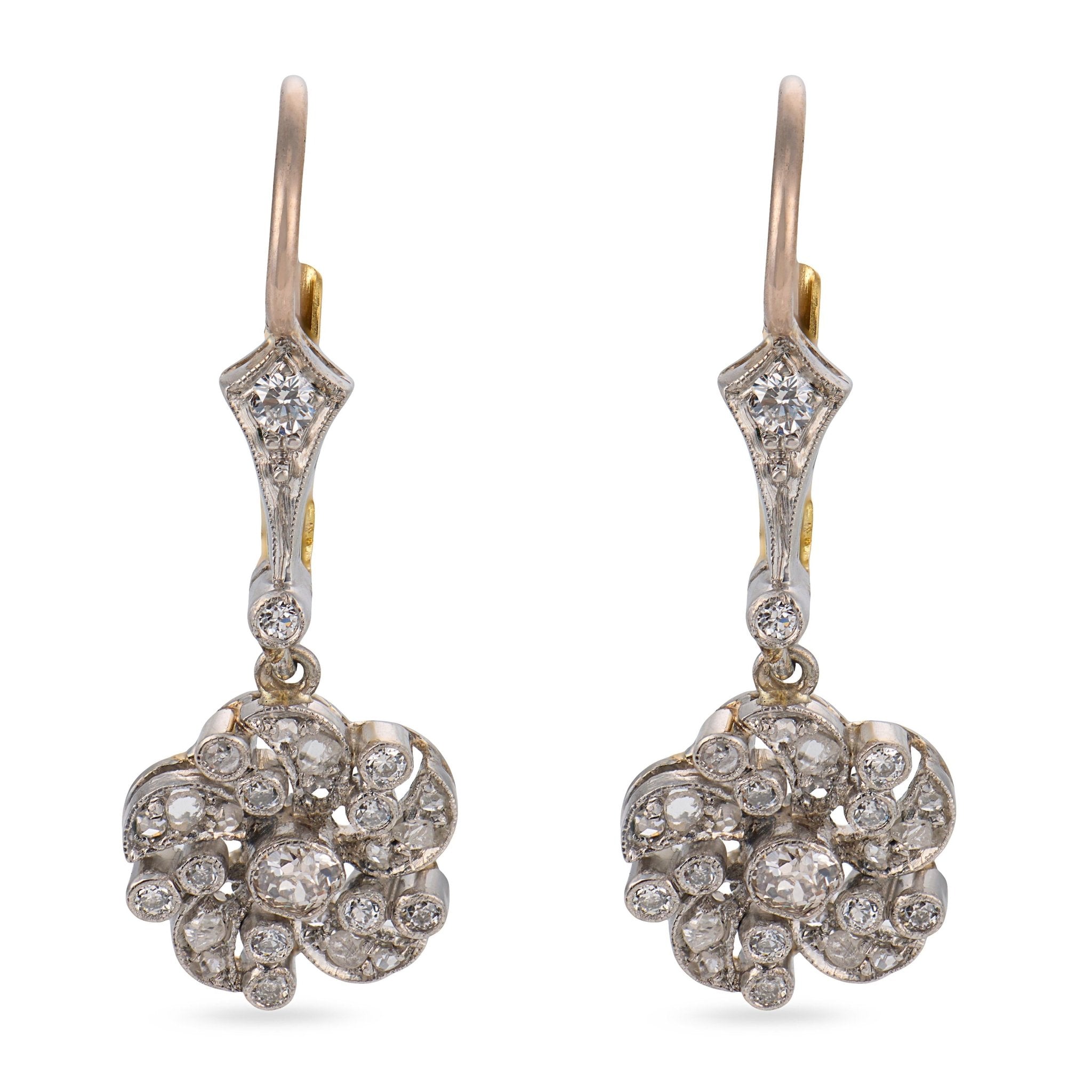 Edwardian style diamond platinum drop earrings