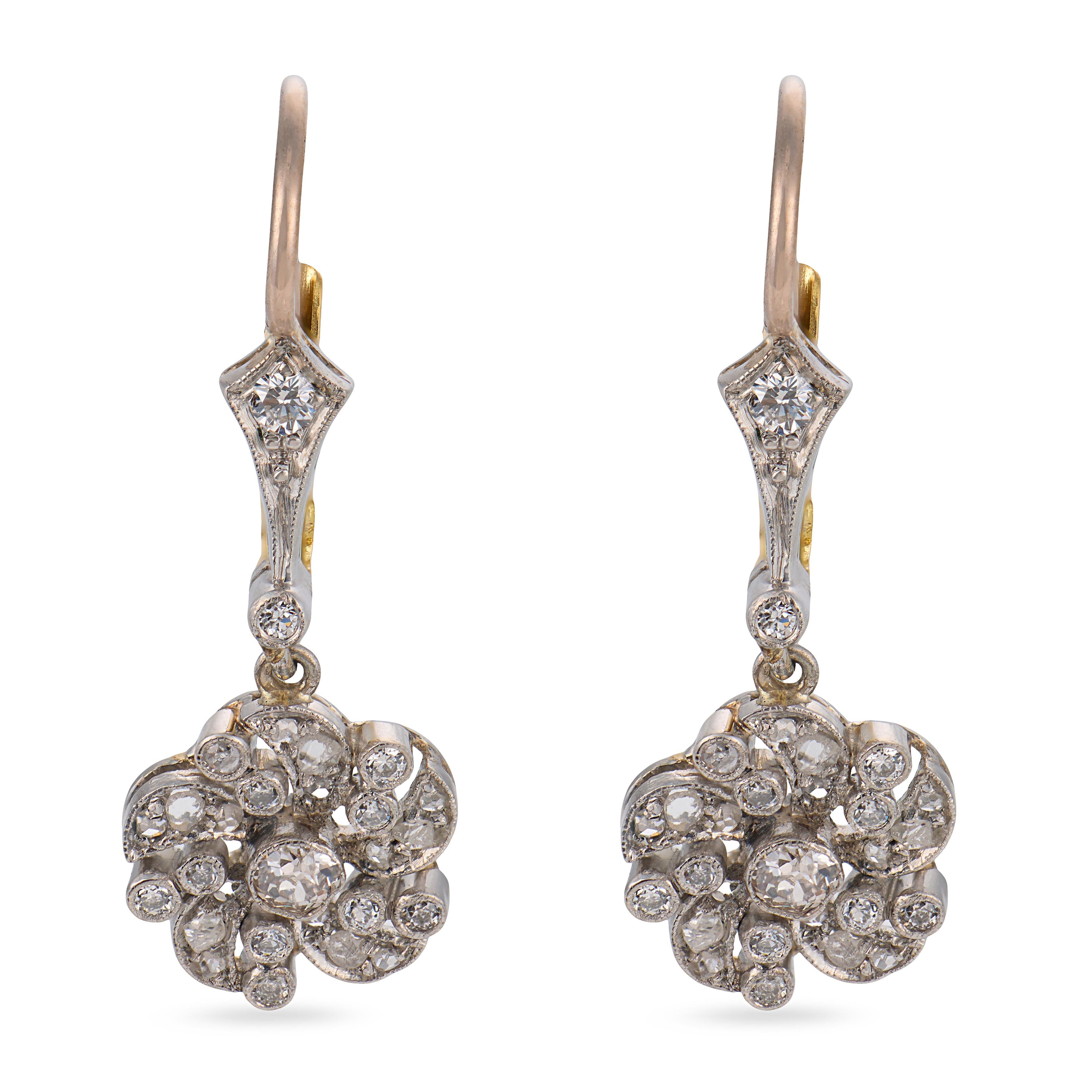 Edwardian style diamond platinum drop earrings