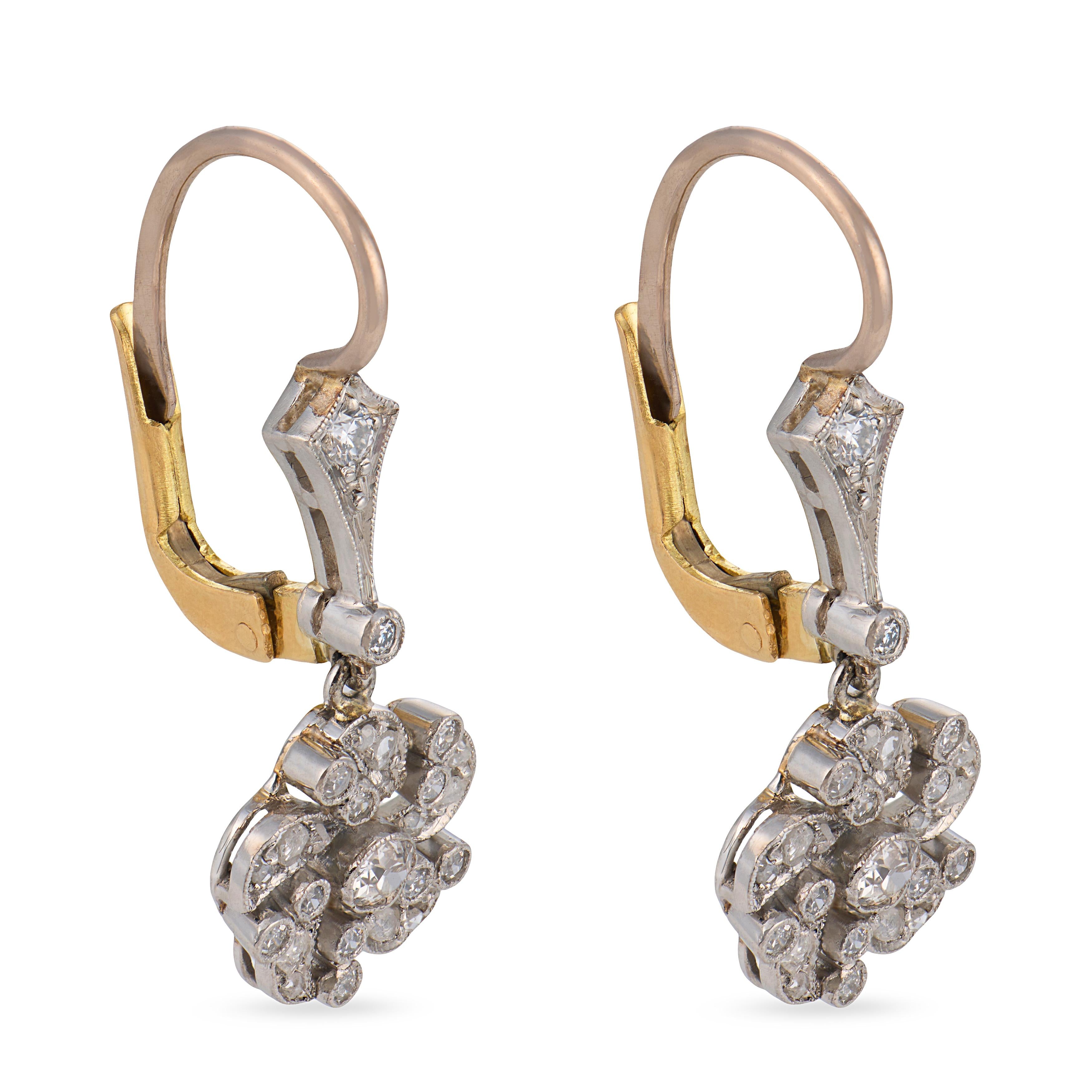 Edwardian style diamond platinum drop earrings