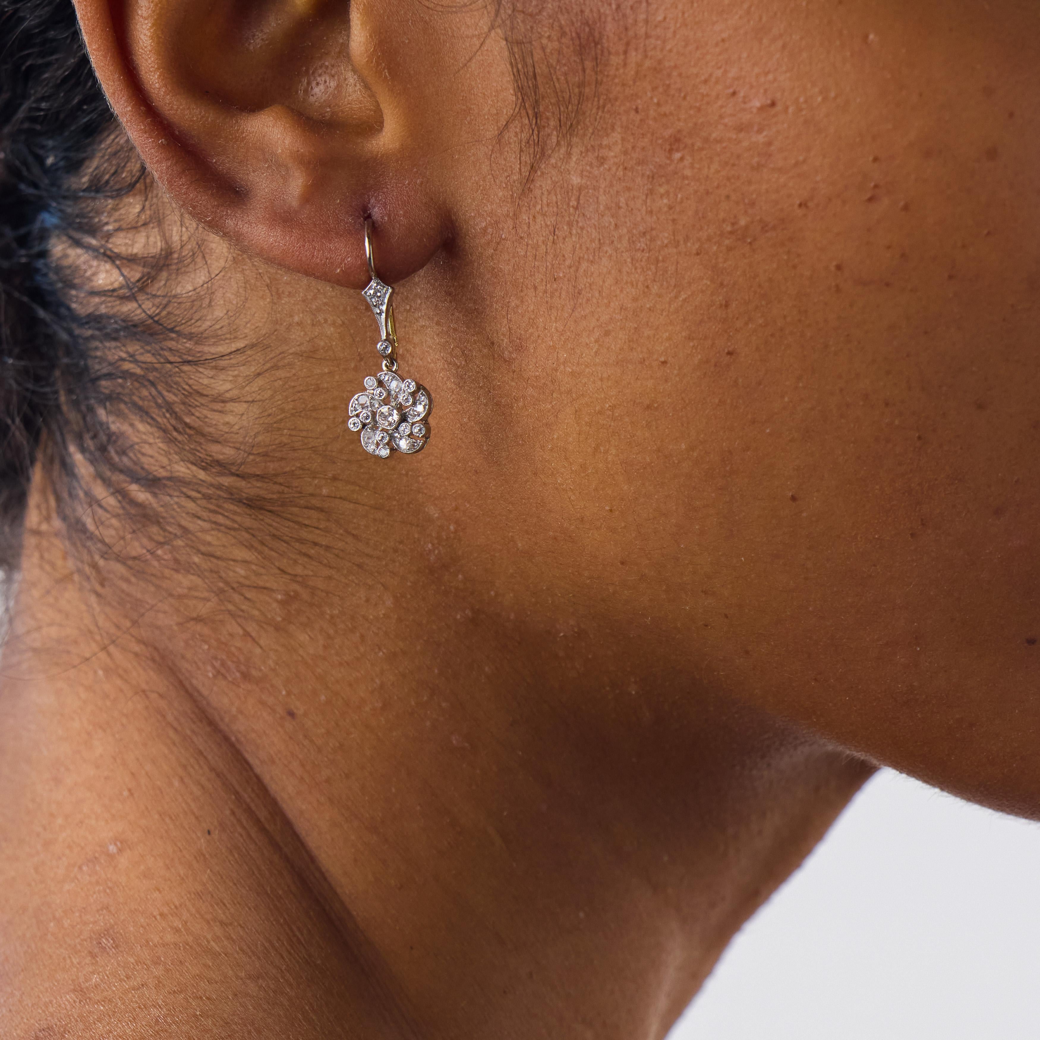 Edwardian style diamond platinum drop earrings