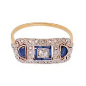 Edwardian old mine cut diamond sapphire 18k yellow gold ring